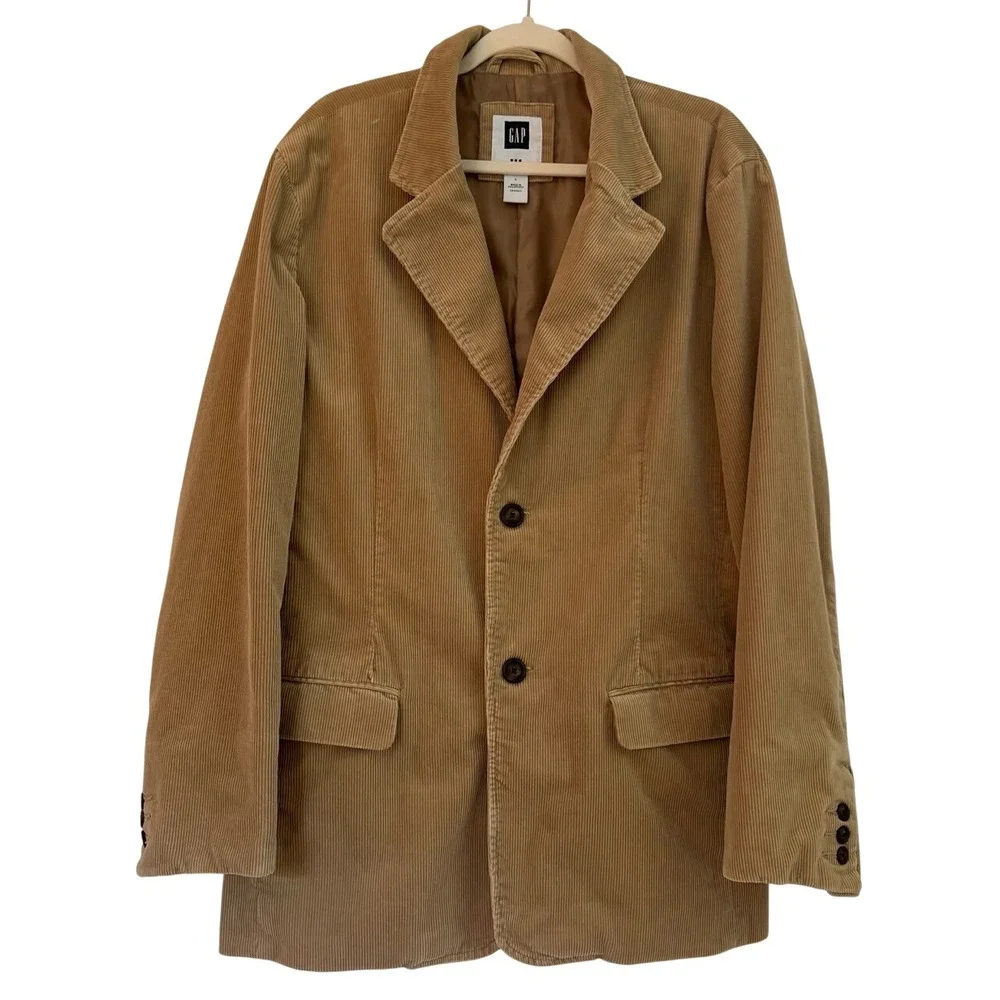 GAP Tan Camel Corduroy Y2K Preppy‎ Academia Retro Classic Casual Blazer Size L